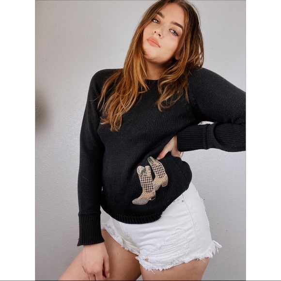 Bit & Bridle Sweaters - Vintage bits & bridle cowboy boots knitted sweater